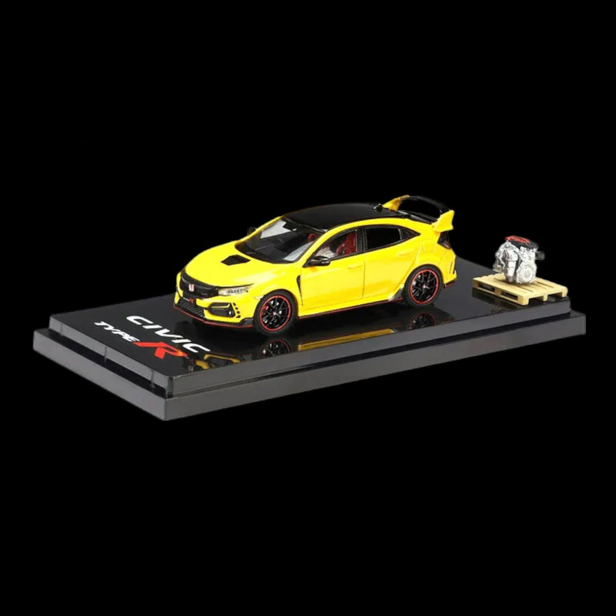 Honda Civic 2017 Type R FK8 Sunlight Yellow II With Engine Model Display 1:64 by Hobby Japan HJ641055BY