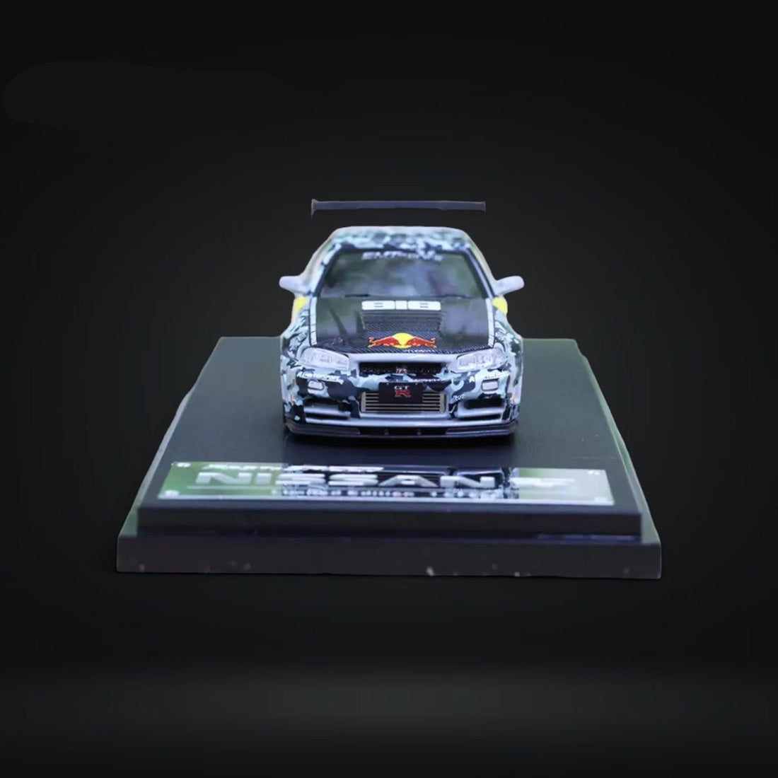 Nissan Skyline GT-R R34 Z-Tune in Red Bull Livery 1:64 Diecast Mounted Front View