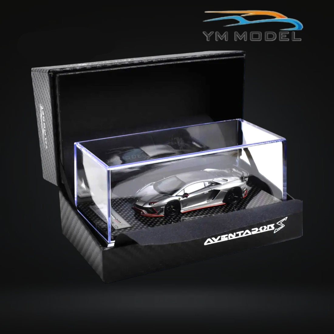 Lamborghini Aventador S Rowen Silver & Red Line 1:64 by YM Model Package View