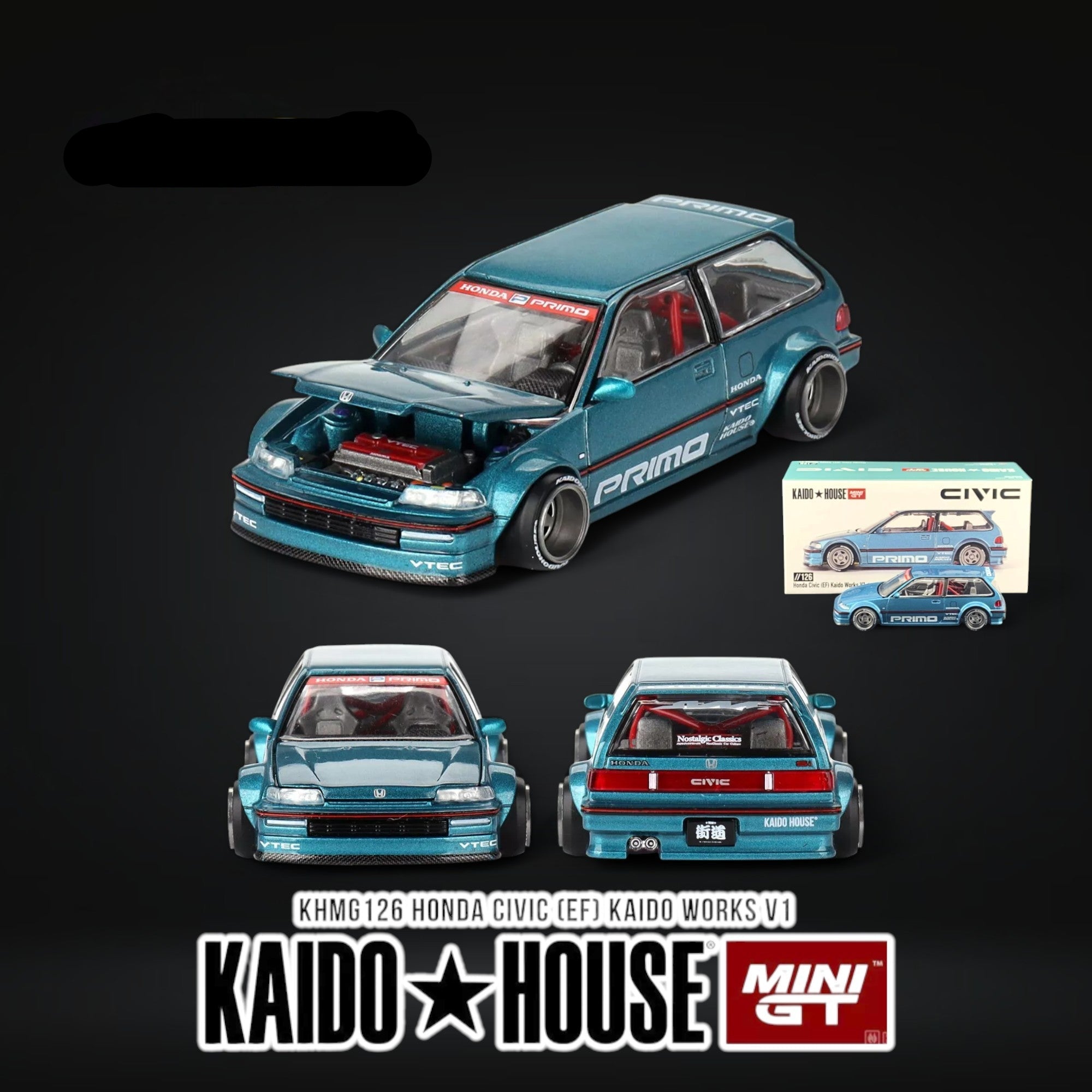 Honda Civic EF Tahitian Green V1 1:64 KHMG126 by Mini GT x Kaido House 