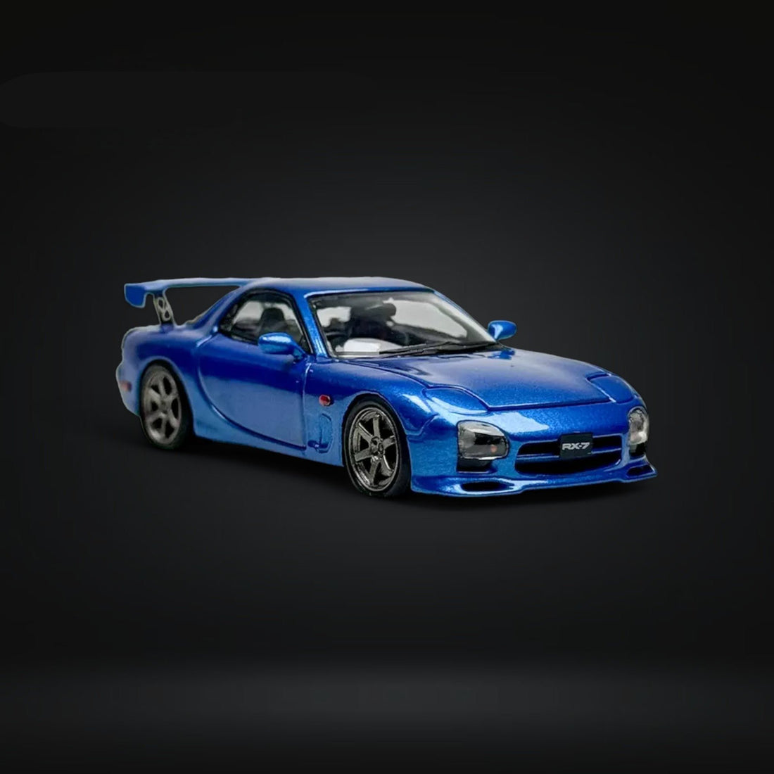 Mazda RX-7 FD3S Metallic Blue Fully Openeable Standard Base 1:64 by PGM Angled Front View