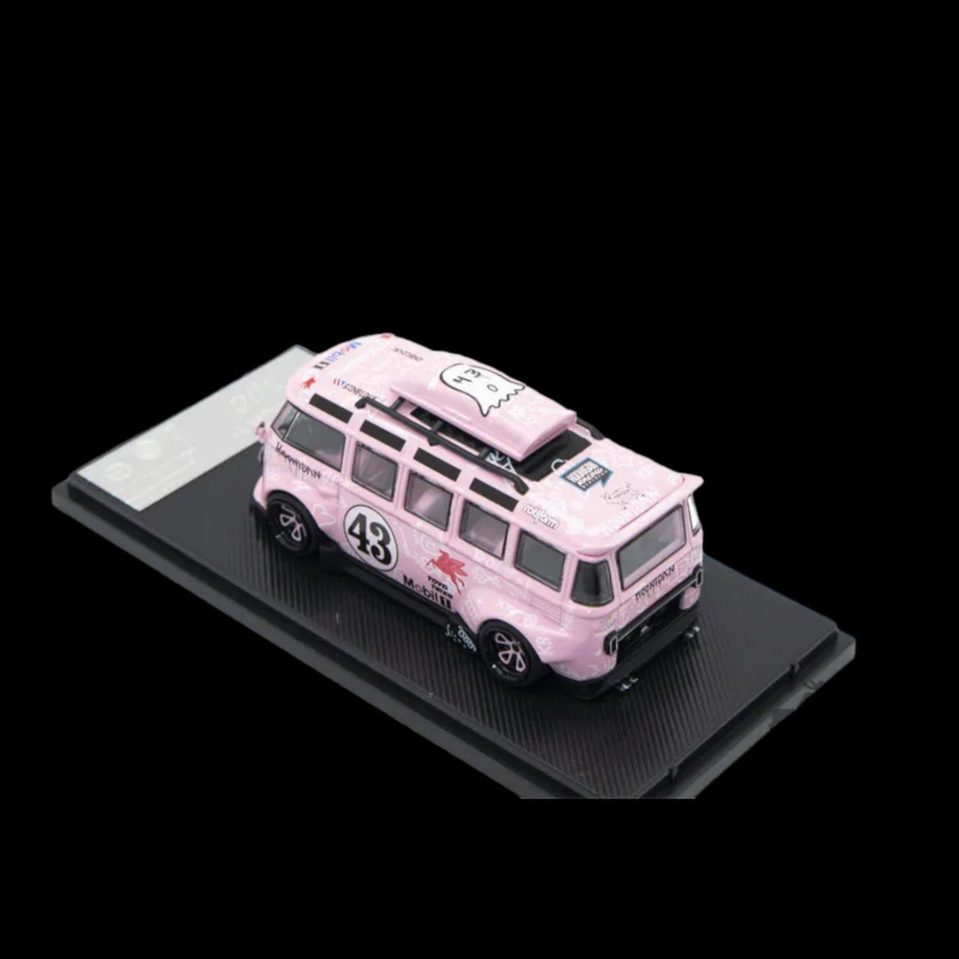 Volkswagen VW T1 Kombi #43 Hoonibus Pink Pegasus Livery Limited to 500 Pcs 1:64 by TPC Angled Mounted Rear View