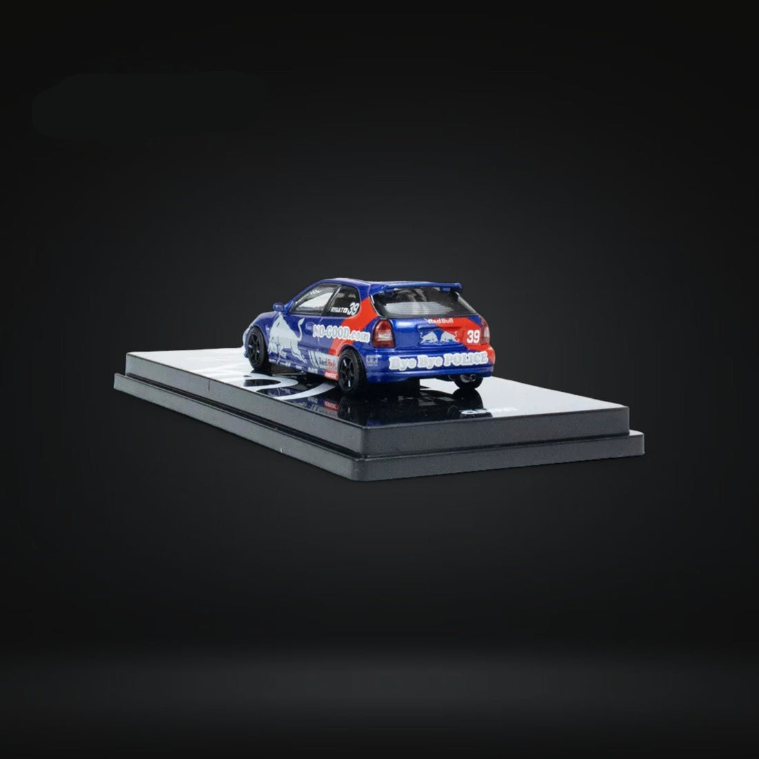 Honda Civic Type-R EK9 #39 NO GOOD RACING Red Bull Livery 1:64 by Inno64 IN64-EK9-JDM16 Mounted Angled Rear View