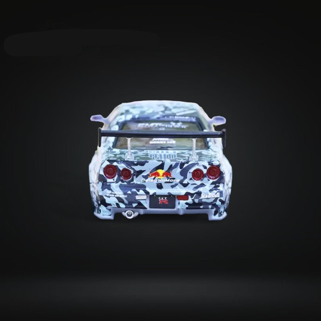 Nissan Skyline GT-R R34 Z-Tune in Red Bull Livery 1:64 Diecast Rear View 2