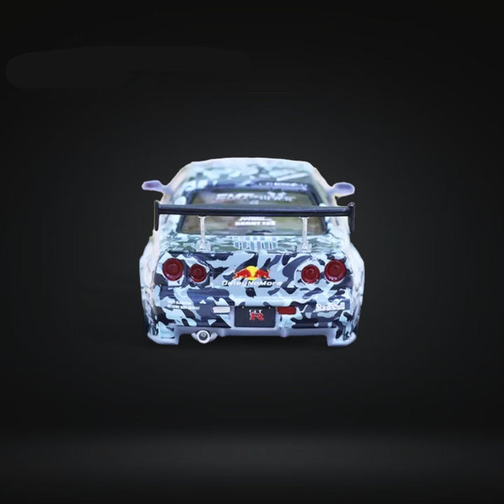 Nissan Skyline GT-R R34 Z-Tune in Red Bull Livery 1:64 Diecast Rear View 2