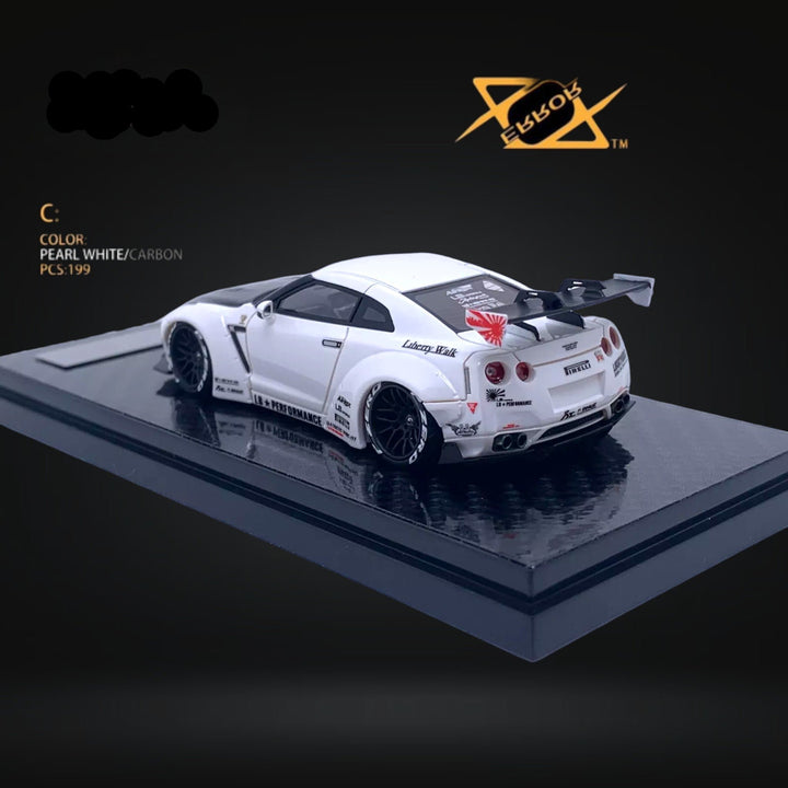 Nissan Skyline GT-R R35 Pearl White Carbon Hood 1:64 by Error404 LB-Works Rear View