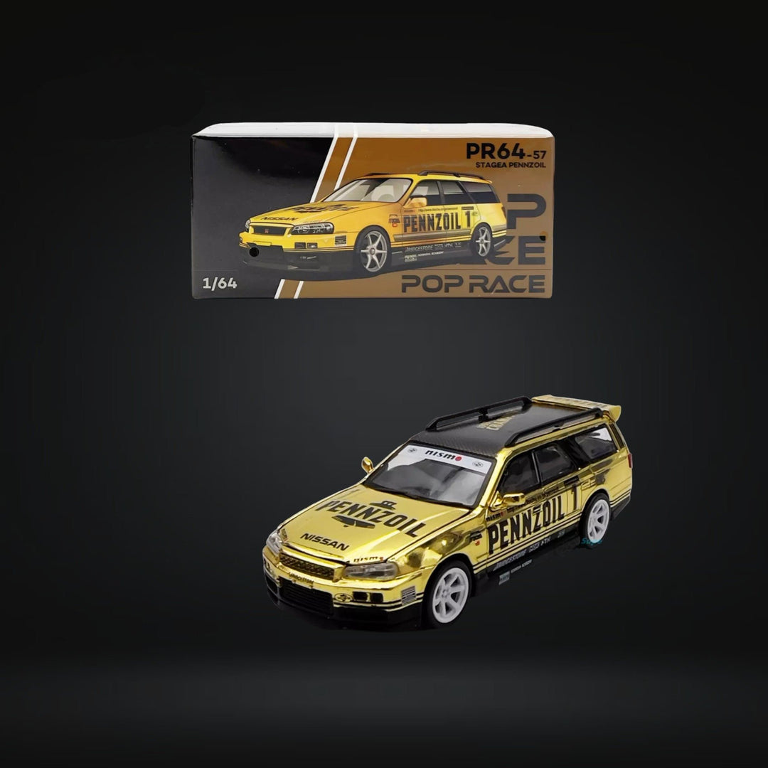 Nissan Stagea R34 Gold Chrome PR640057 1:64 by Pop Race