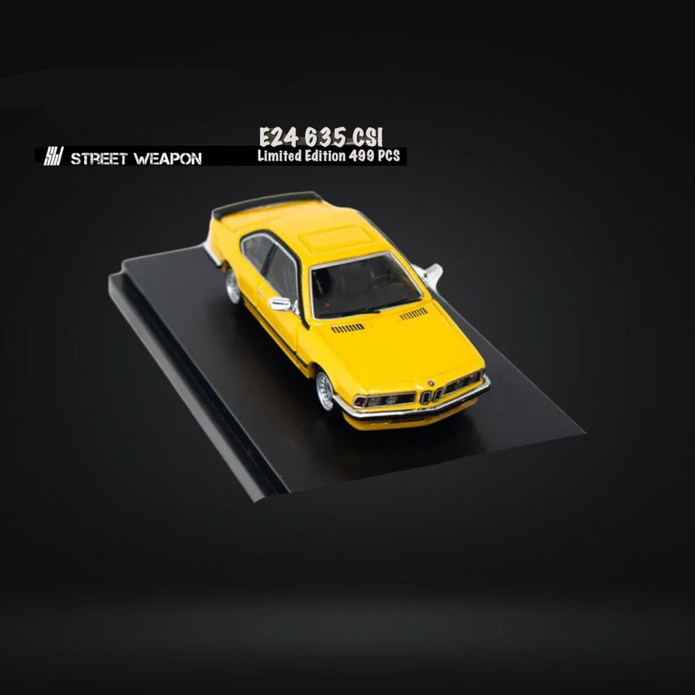 BMW E24 635 CSI in Yellow 1:64 by Street Weapon Mounted Angled Front View