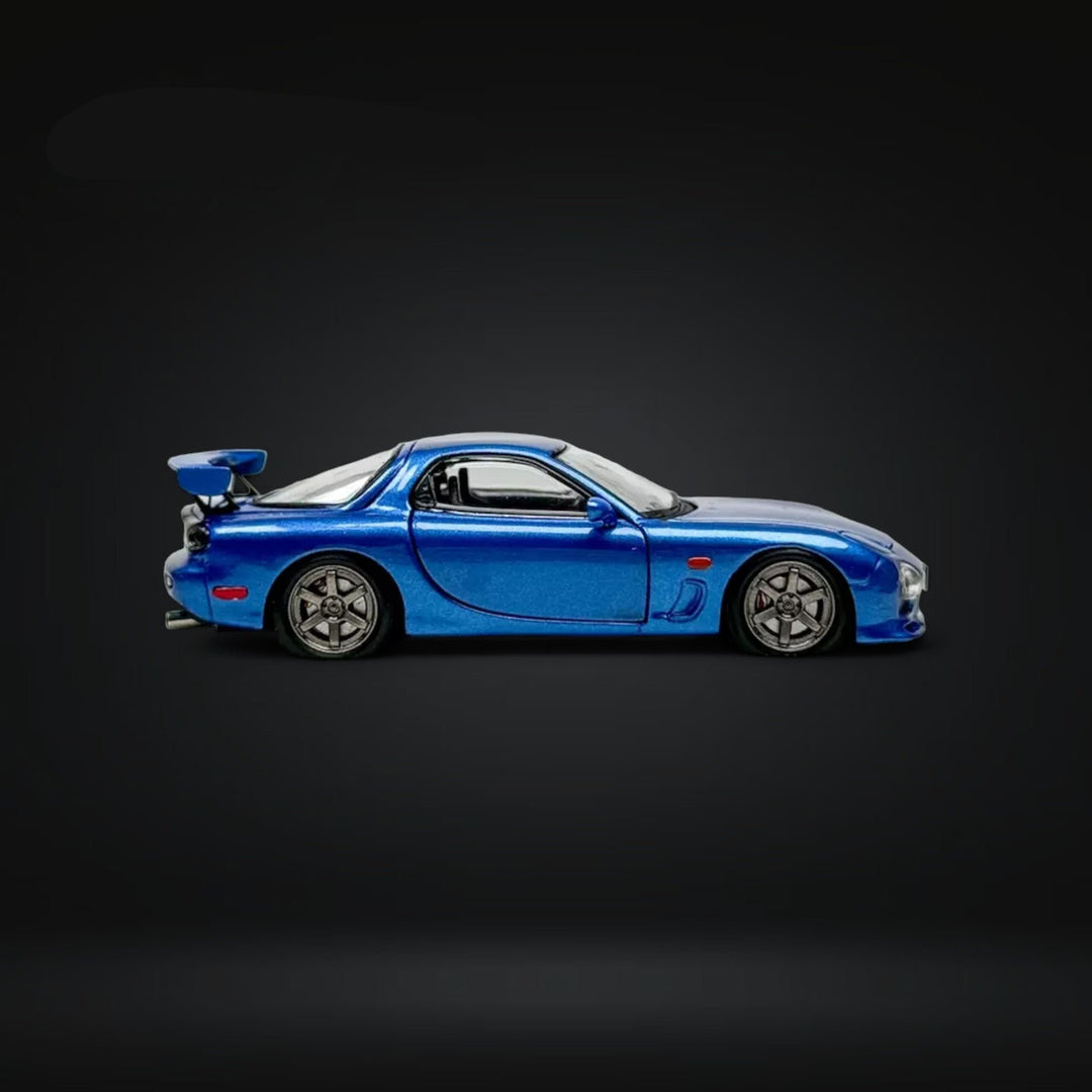 Mazda RX-7 FD3S Metallic Blue Fully Openeable Luxury Base 1:64 by PGM Side View