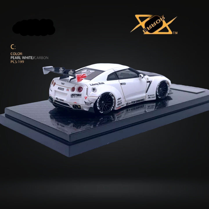 Nissan Skyline GT-R R35 Pearl White Carbon Hood 1:64 by Error404 LB-Works Passenger Rear View