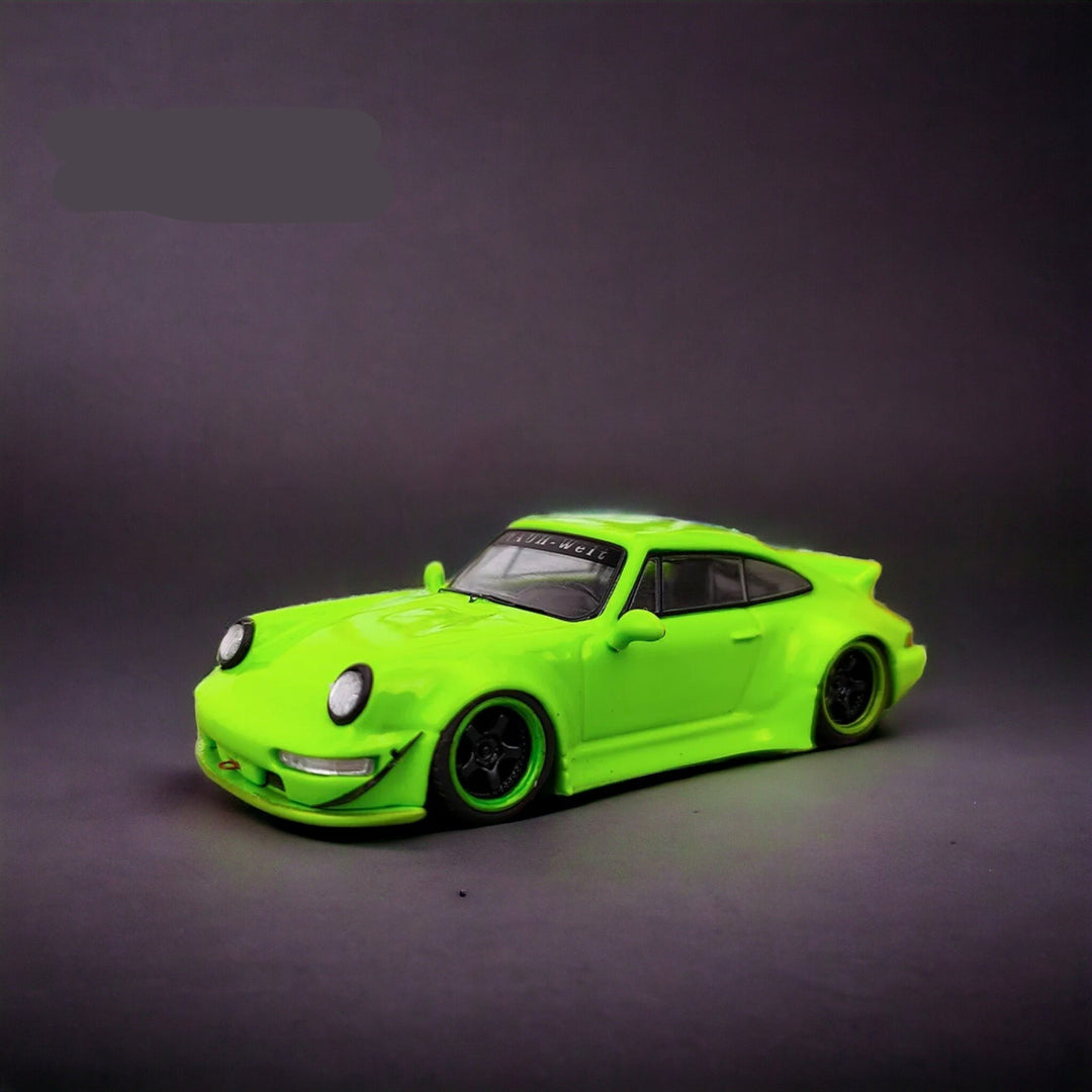 Porsche 964 RWB Ducktail in Fluorescent Green 1:64 by Flame