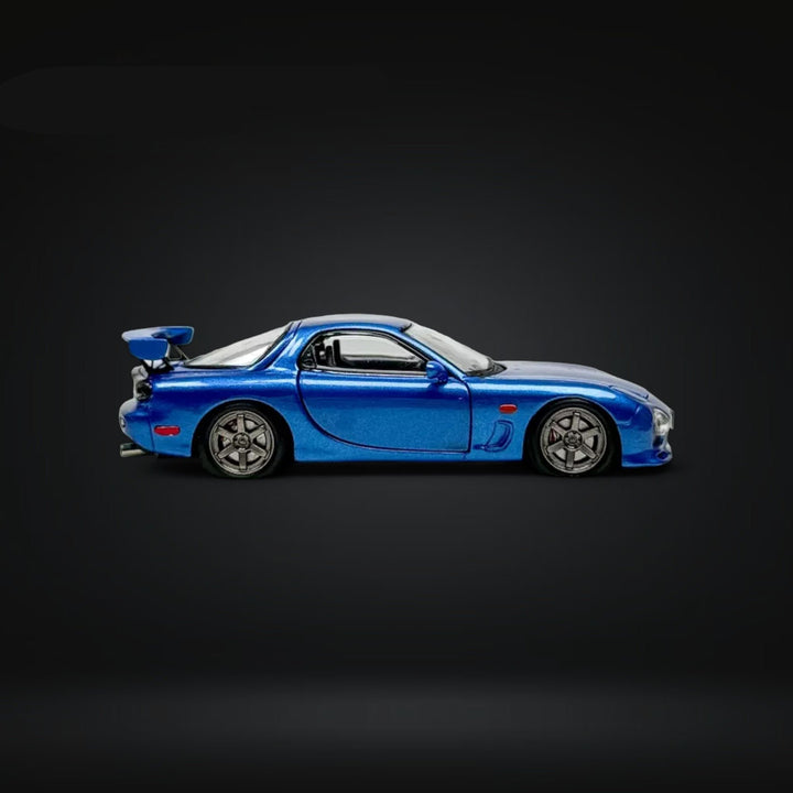 Mazda RX-7 FD3S Metallic Blue Fully Openeable Standard Base 1:64 by PGM Side View