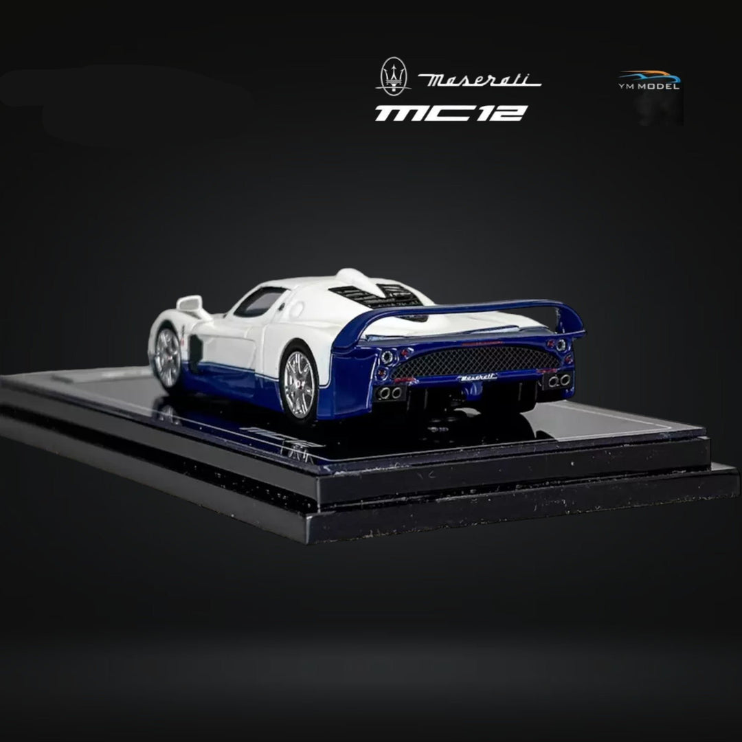 Maserati MC12 Stradale 2-Tone Blue / White Limited to 499 Pcs 1:64 by YM Model Angled Rear View