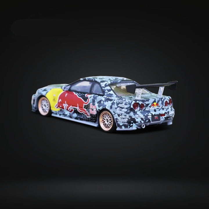 Nissan Skyline GT-R R34 Z-Tune in Red Bull Livery 1:64 Diecast Driver Side View Angled