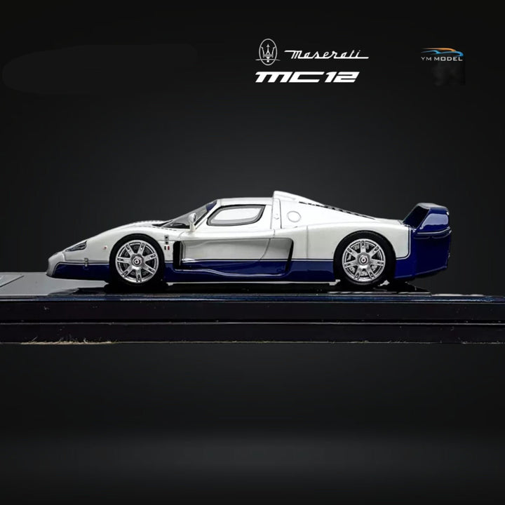 Maserati MC12 Stradale 2-Tone Blue / White Limited to 499 Pcs 1:64 by YM Model Mounted Side View