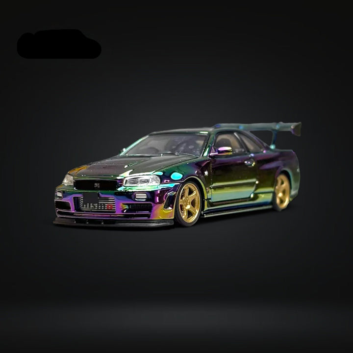 Nissan Skyline GT-R R34 Nismo Z-Tune High Wing Magic Green Purple 1:64 by Fuji