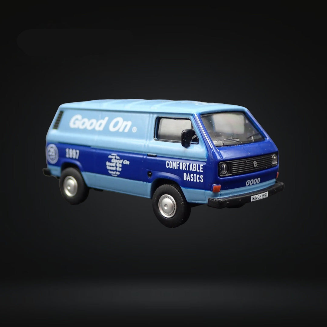 Volkswagen T3 Panel Van GOOD ON 1:64 by Tarmac Works X Schuco Collab64 T64S-001-GO Angled Side View