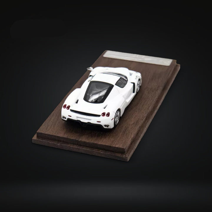 Ferrari Enzo WHITE With Wooden Base 1:64 Diecast by FindClassically Rear View