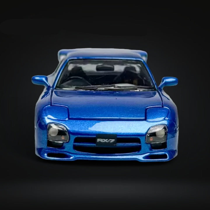 Mazda RX-7 FD3S Metallic Blue Fully Openeable Luxury Base 1:64 by PGM Front View