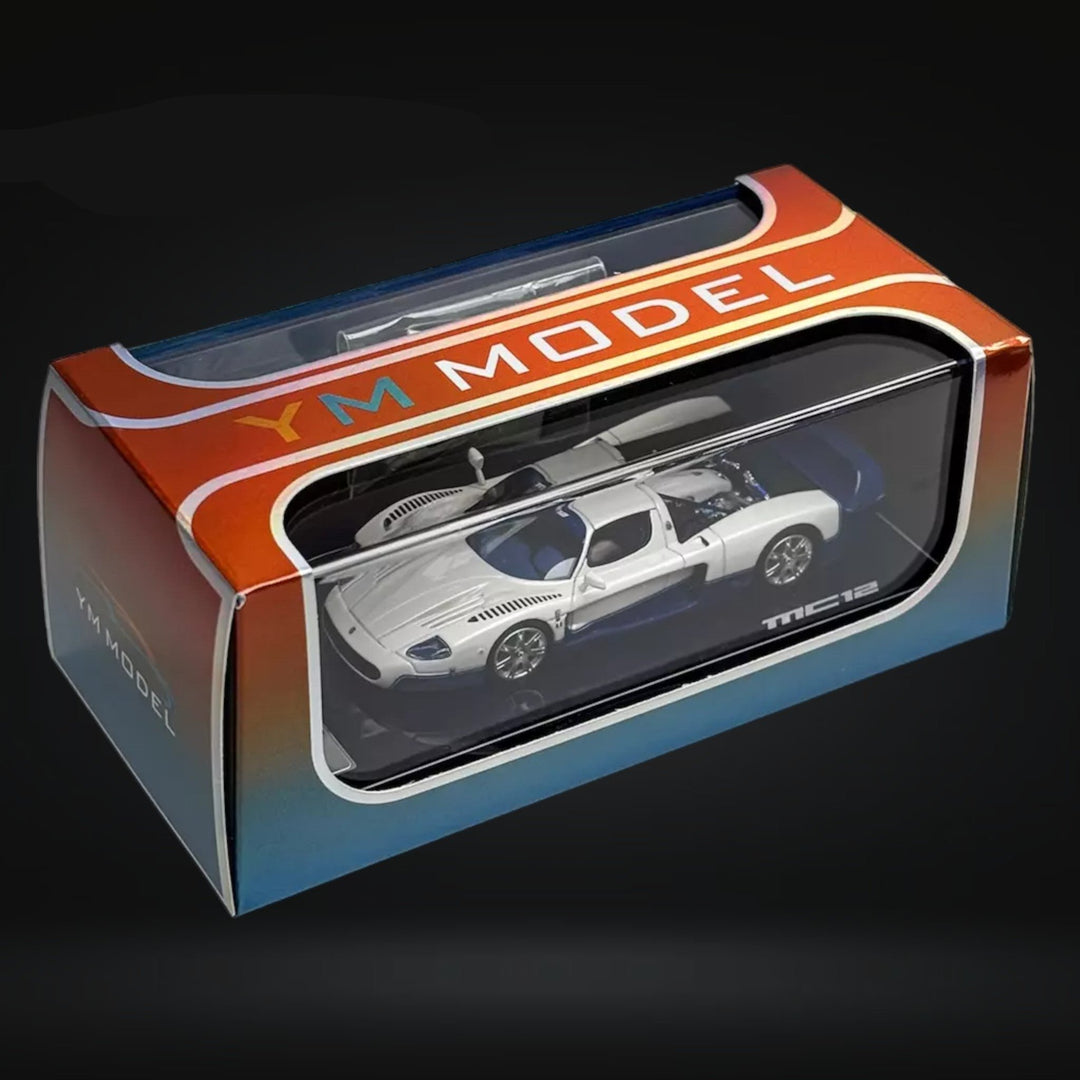 Maserati MC12 Stradale 2-Tone Blue / White Limited to 499 Pcs 1:64 by YM Model Package View