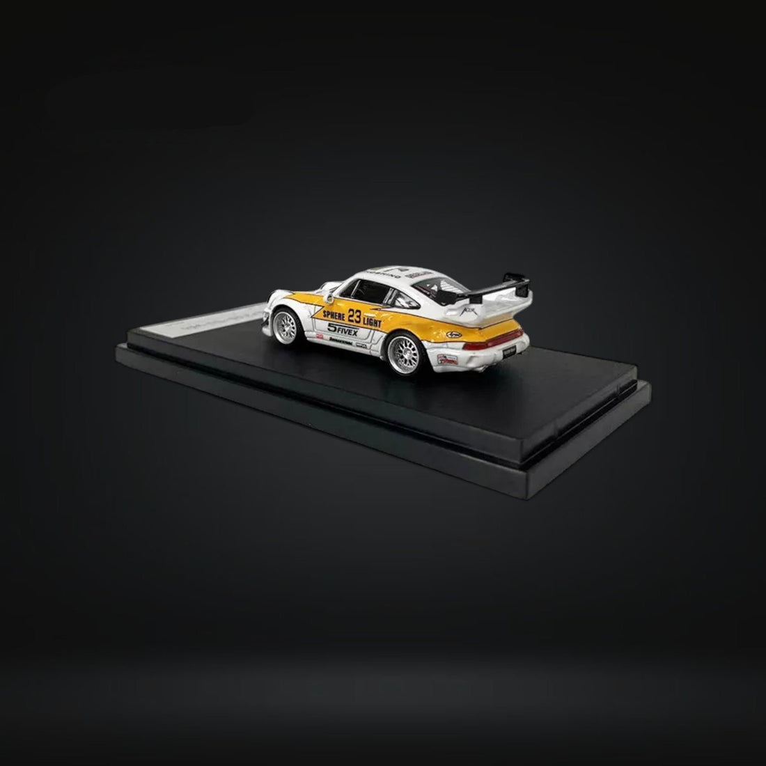 Aurora Model Porsche 964 RWB Lighting #23 Livery 1:64 Mounted Angle View