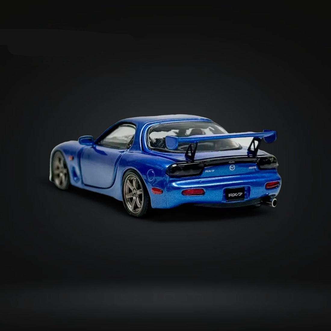 Mazda RX-7 FD3S Metallic Blue Fully Openeable Luxury Base 1:64 by PGM Angled Rear View