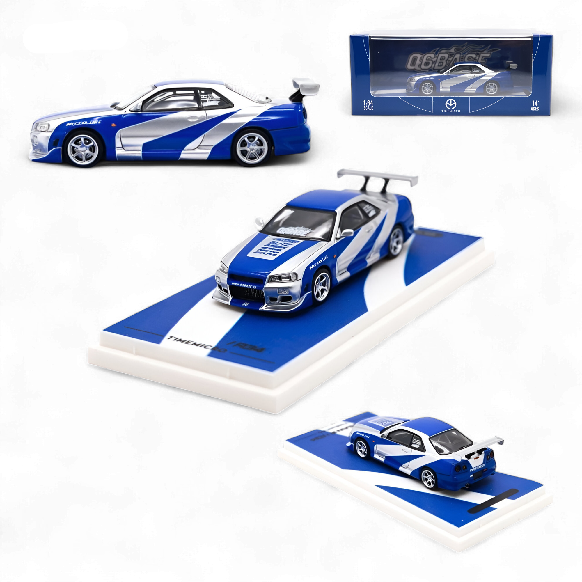 Nissan Skyline GT-R R34 Blue Silver 1:64 by TimeMicro