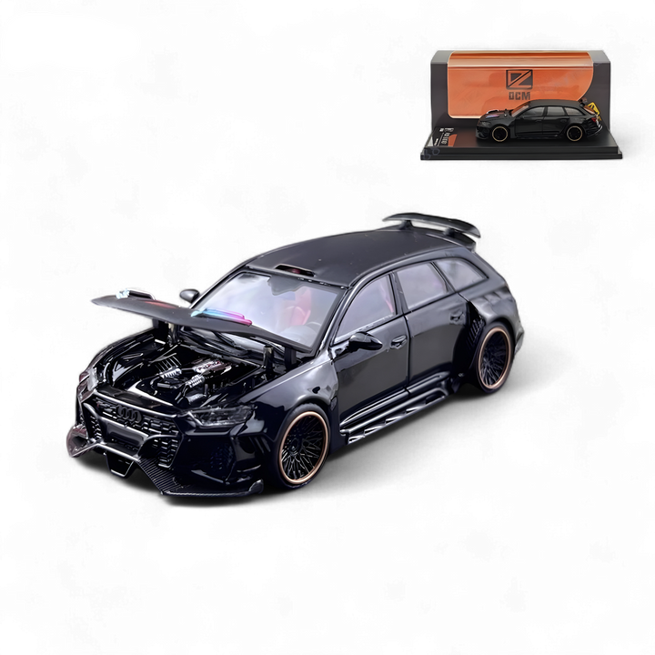 Audi Modified RS6 Wagon Metallic Black - Engine & Openable Hood 1:64 by DCM