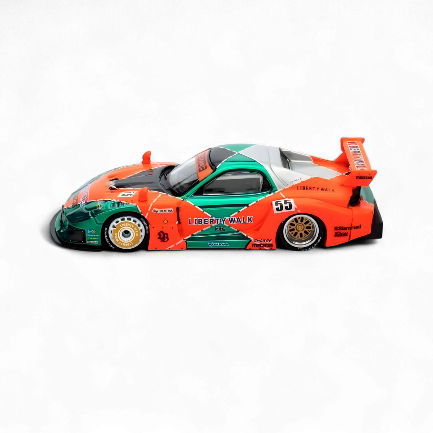 Mazda RX-7 LBWK FD3S CHASE Orange/Green MDX 24' 1:64 by Inno64 Mazda RX-7 LBWK FD3S CHASE Orange/Green MDX 24' 1:64 by Inno64