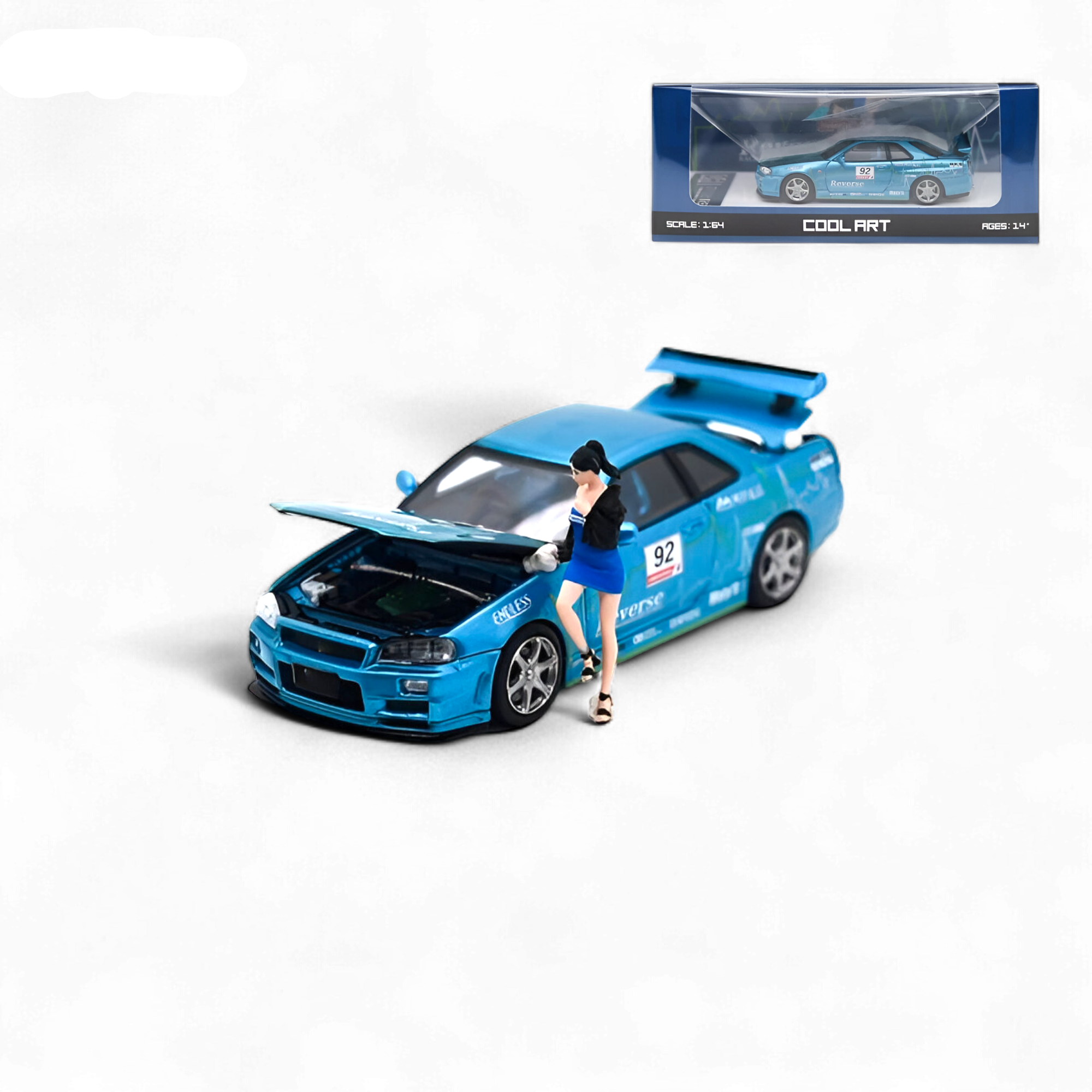Nissan Skyline R34 Blue #92 - With Figure 1:64 by Cool Art 