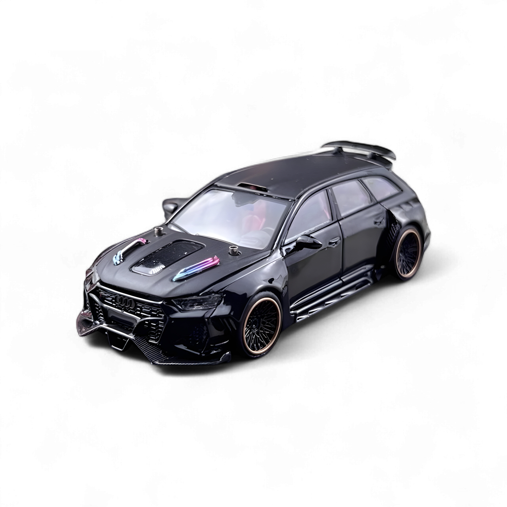 Audi Modified RS6 Wagon Metallic Black - Engine & Openable Hood 1:64 by DCM 2