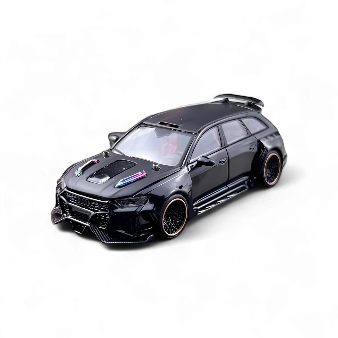 Audi Modified RS6 Wagon Metallic Black - Engine & Openable Hood 1:64 by DCM 2