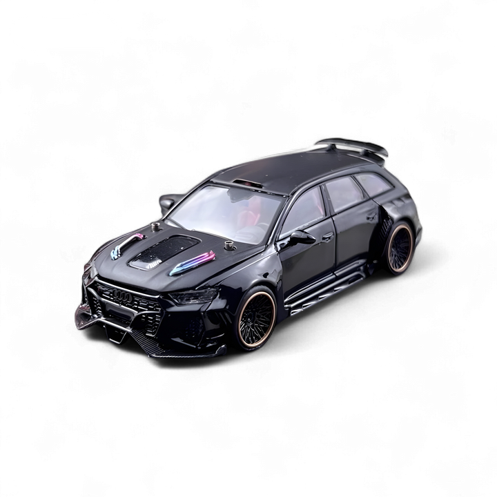 Audi Modified RS6 Wagon Metallic Black - Engine & Openable Hood 1:64 by DCM 2