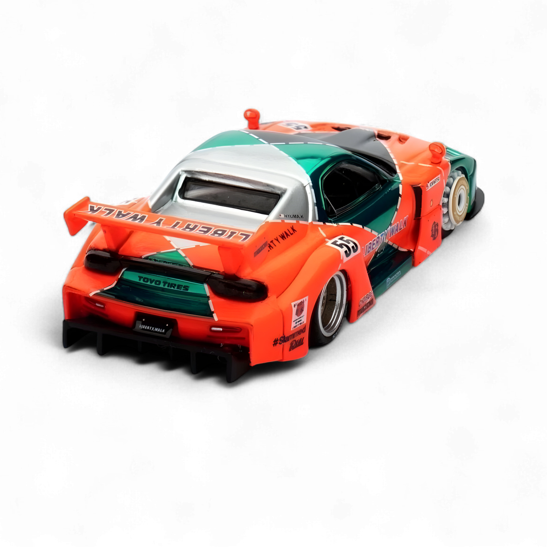 Mazda RX-7 LBWK FD3S CHASE Orange/Green MDX 24' 1:64 by Inno64 3