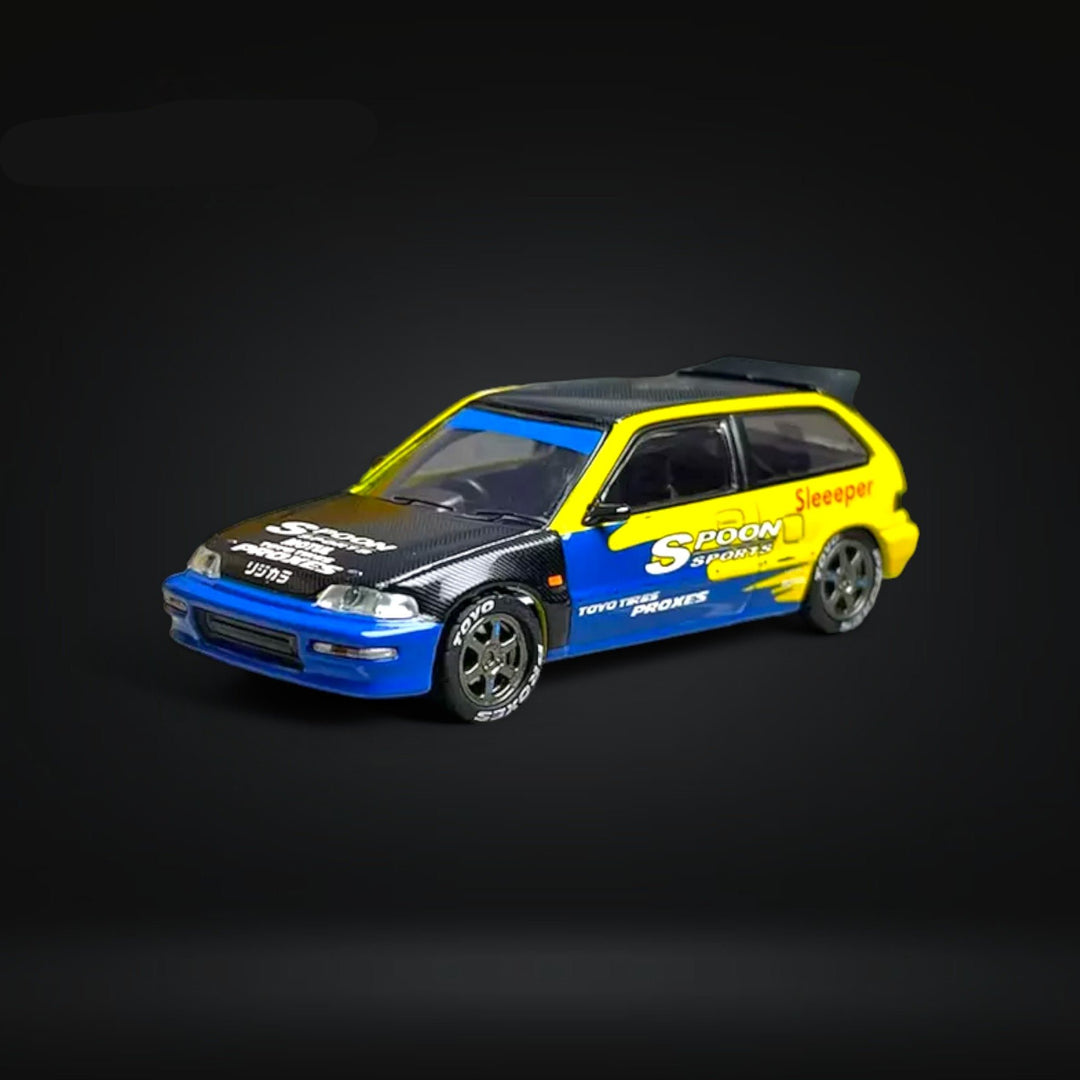 Honda Civic EF9 Spoon Sports Tuned by "TODA RACING" 1:64 by Inno64 Driver Side Angle View