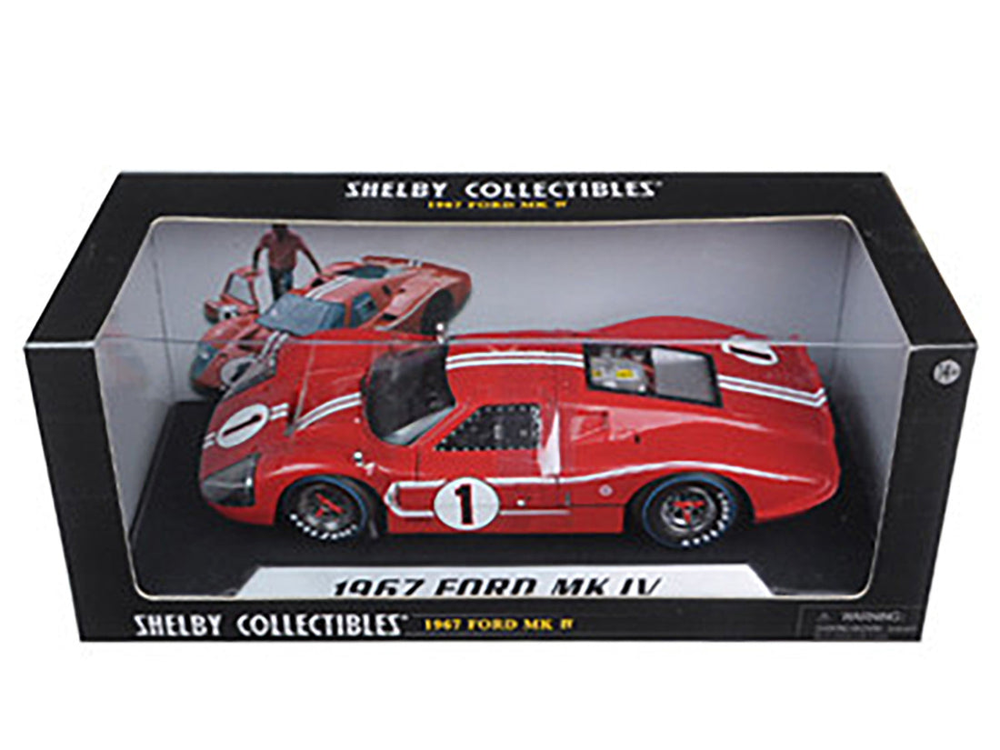 Ford GT MK IV #1 Red with White Stripes 24H of Le Mans (1967) 1/18 Diecast Model Car by Shelby Collectibles-2