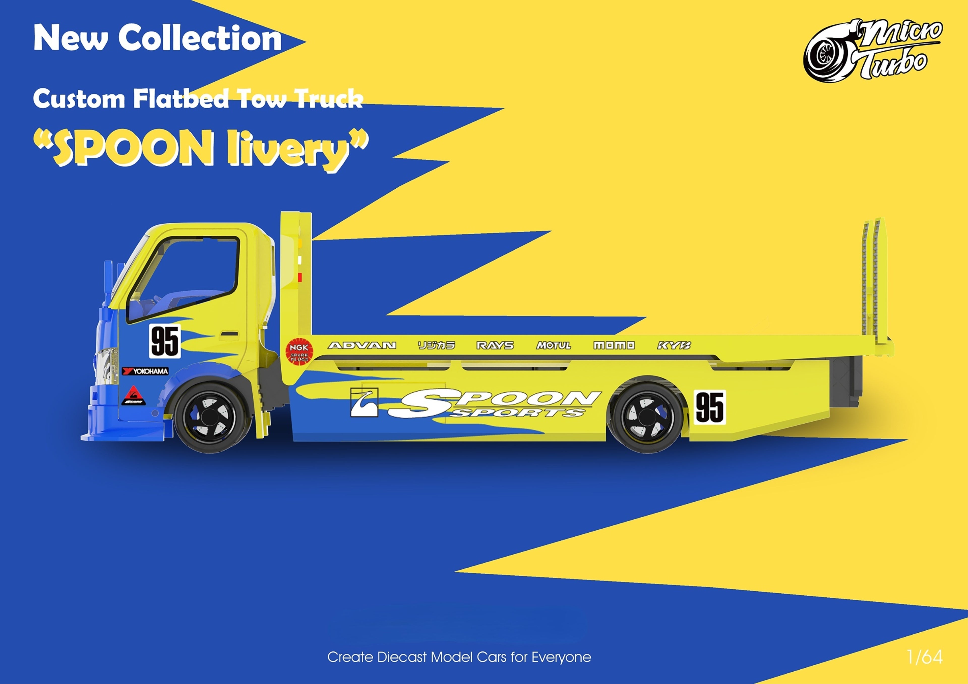 HINO 300 Custom Flatbed Tow Truck Spoon Livery 1:64 by MicroTurbo Side View