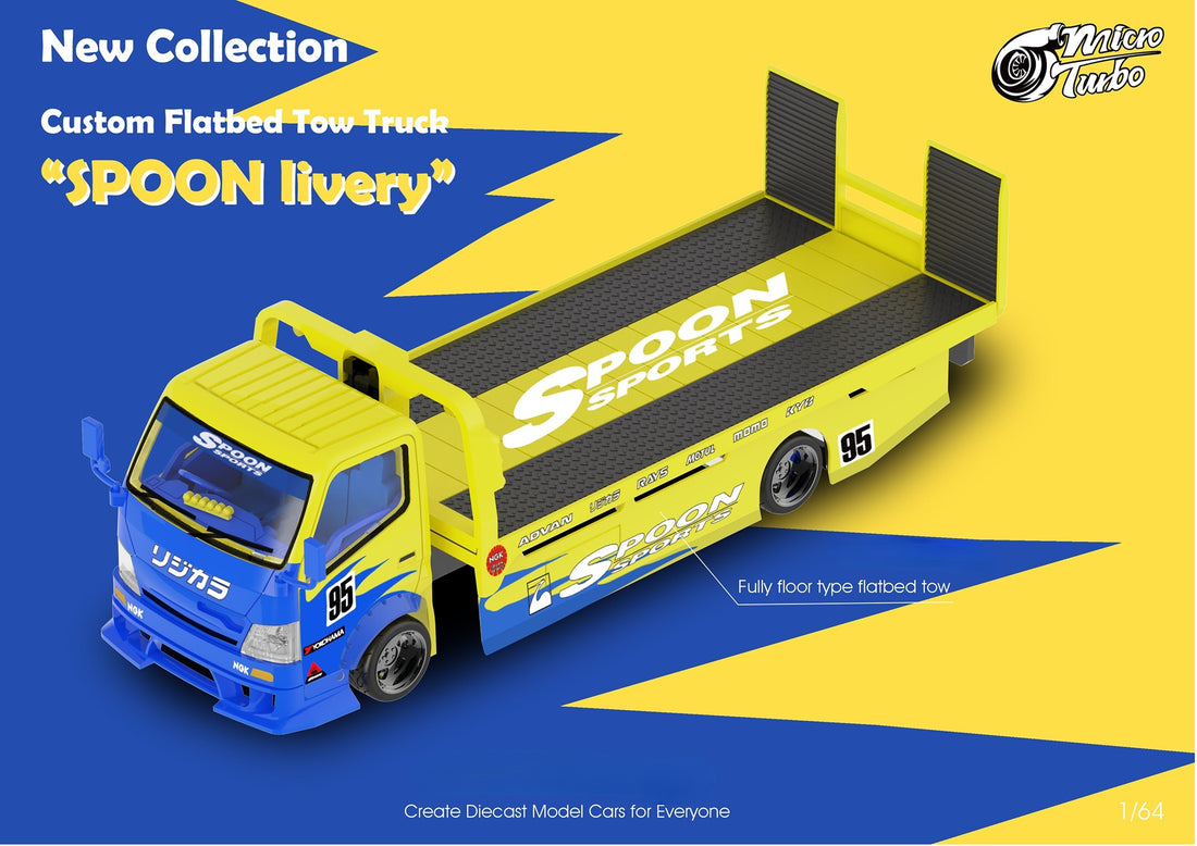 HINO 300 Custom Flatbed Tow Truck Spoon Livery 1:64 by MicroTurbo