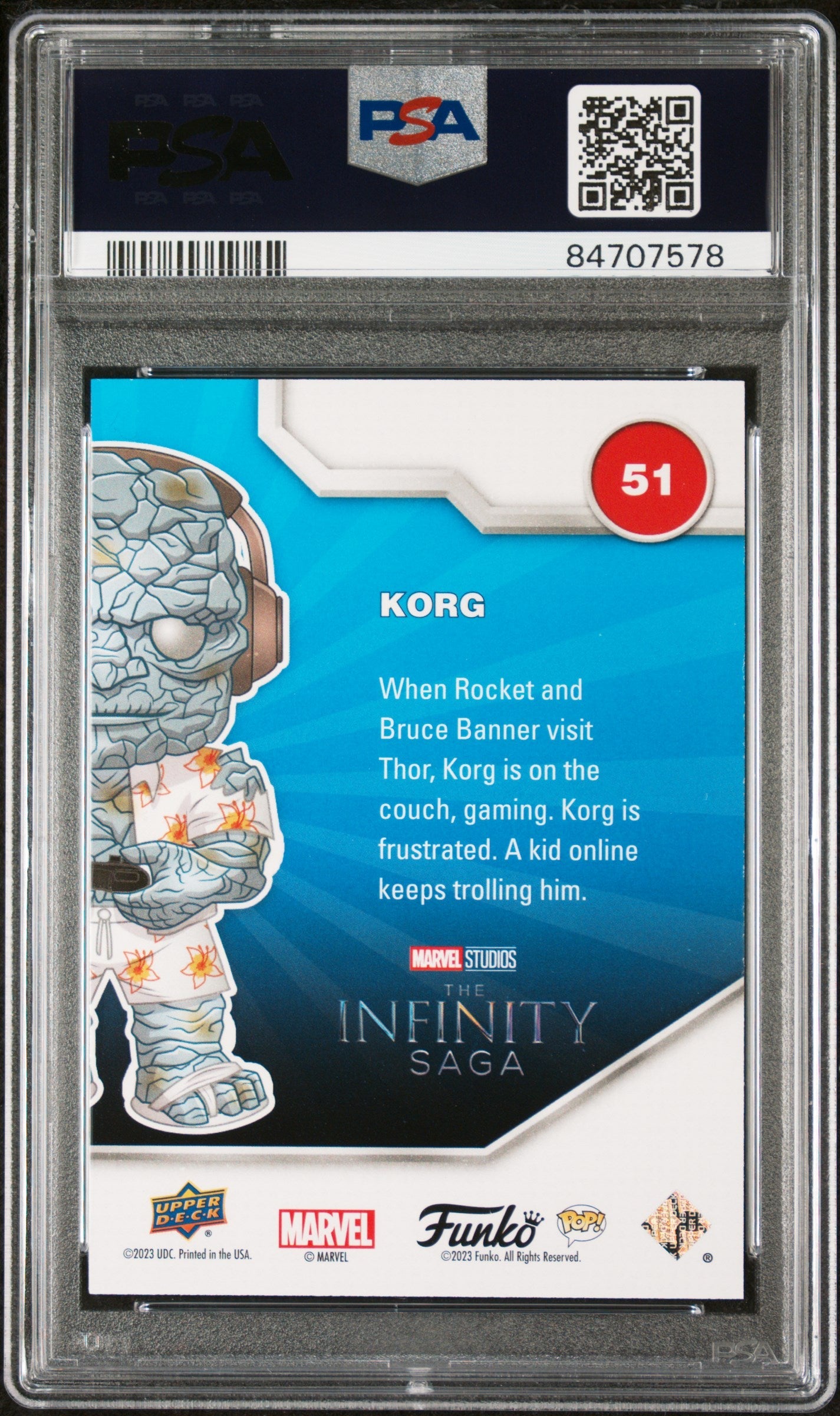 2023 UPPER DECK FUNKO POP MARVEL  KORG GAMER PATINA #51  PSA 10 2