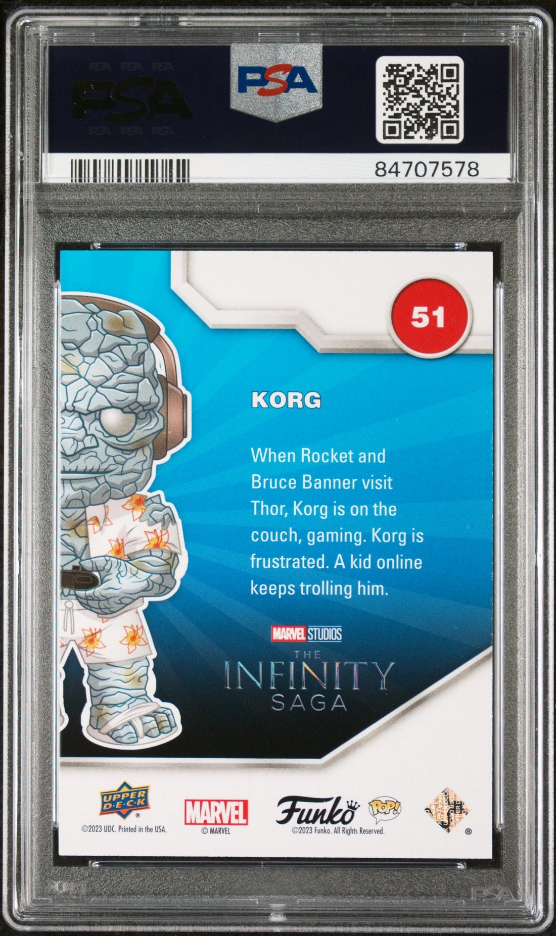 2023 UPPER DECK FUNKO POP MARVEL  KORG GAMER PATINA #51  PSA 10 2