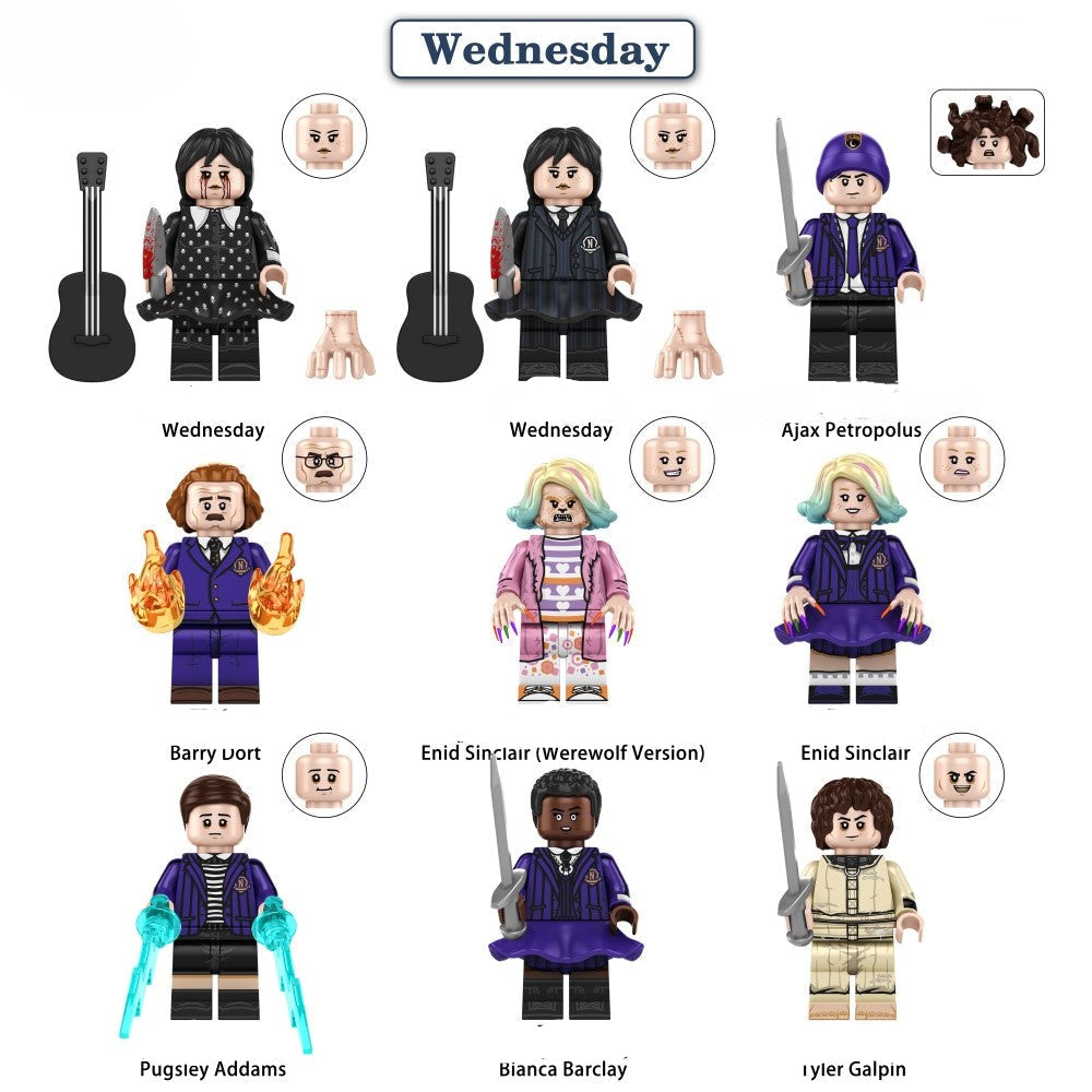 Wednesday Series 9-piece LEGO-compatible custom minifigure set with Nevermore Academy inspired characters