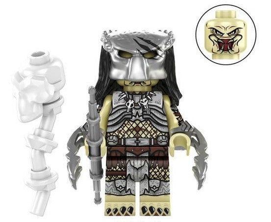 Predator custom minifigure with alien armor helmet and weapon accessories