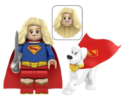 Supergirl with Krypto LEGO-compatible custom minifigure set with red capes