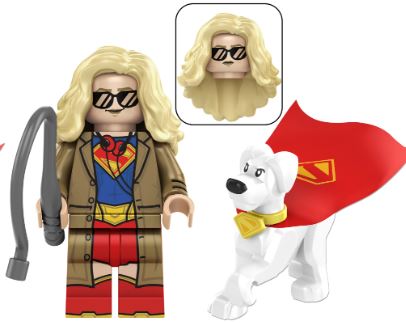 Supergirl with Krypto S2 LEGO-compatible custom minifigure with sunglasses and red cape dog