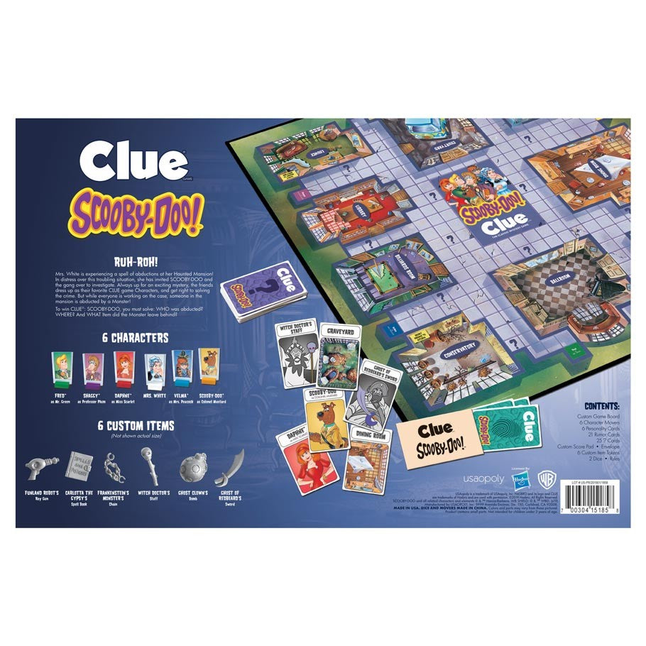 Clue Scooby-Doo board game components and haunted mansion game board