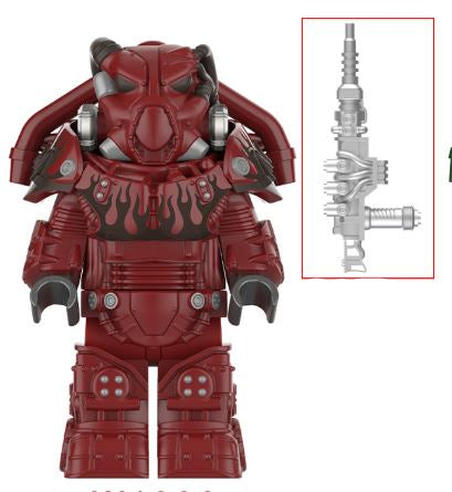 Fallout X-01 Power Armor red custom minifigure with futuristic weapon accessory