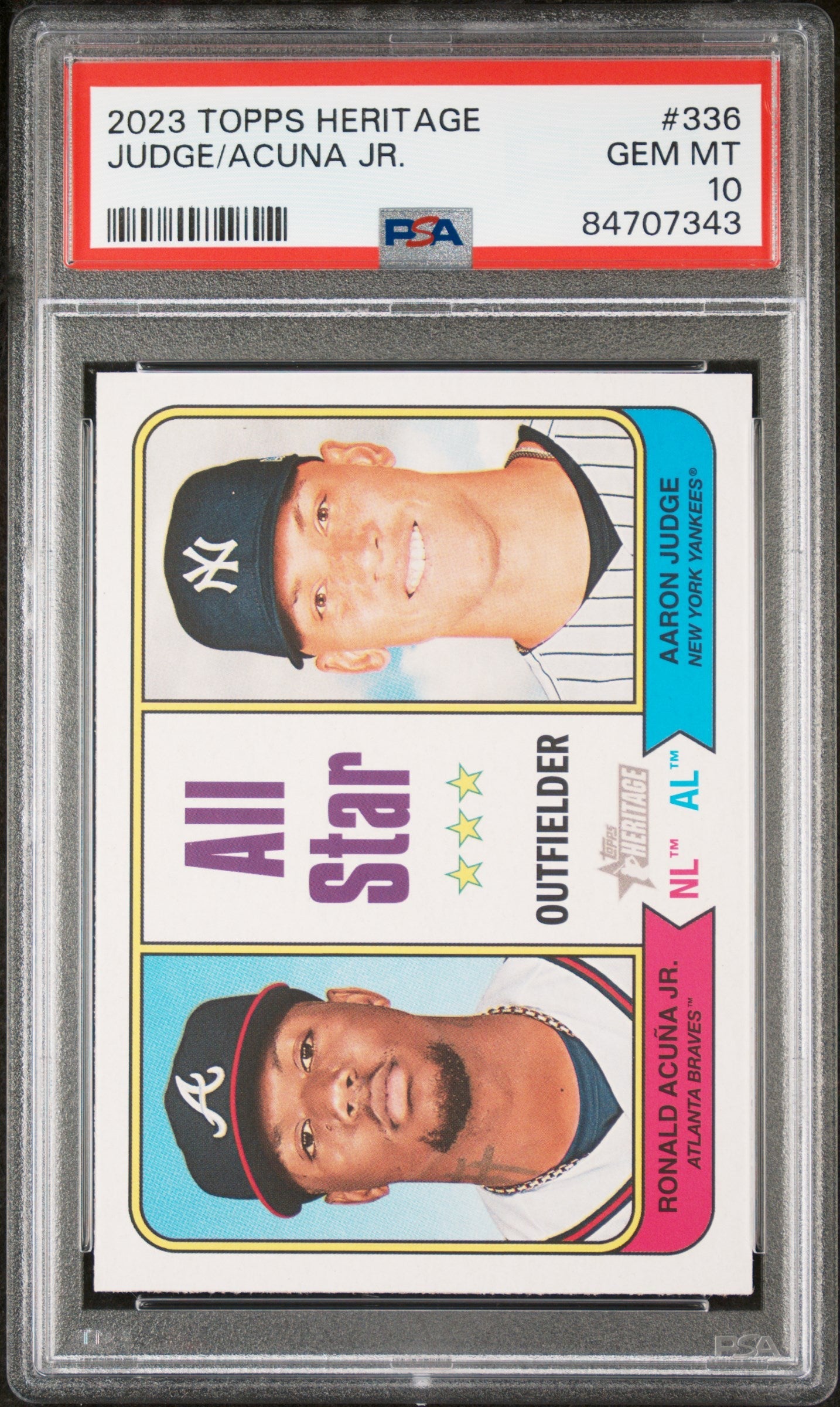 2023 TOPPS HERITAGE ACUNA JR/JUDGE  #336 - PSA 10