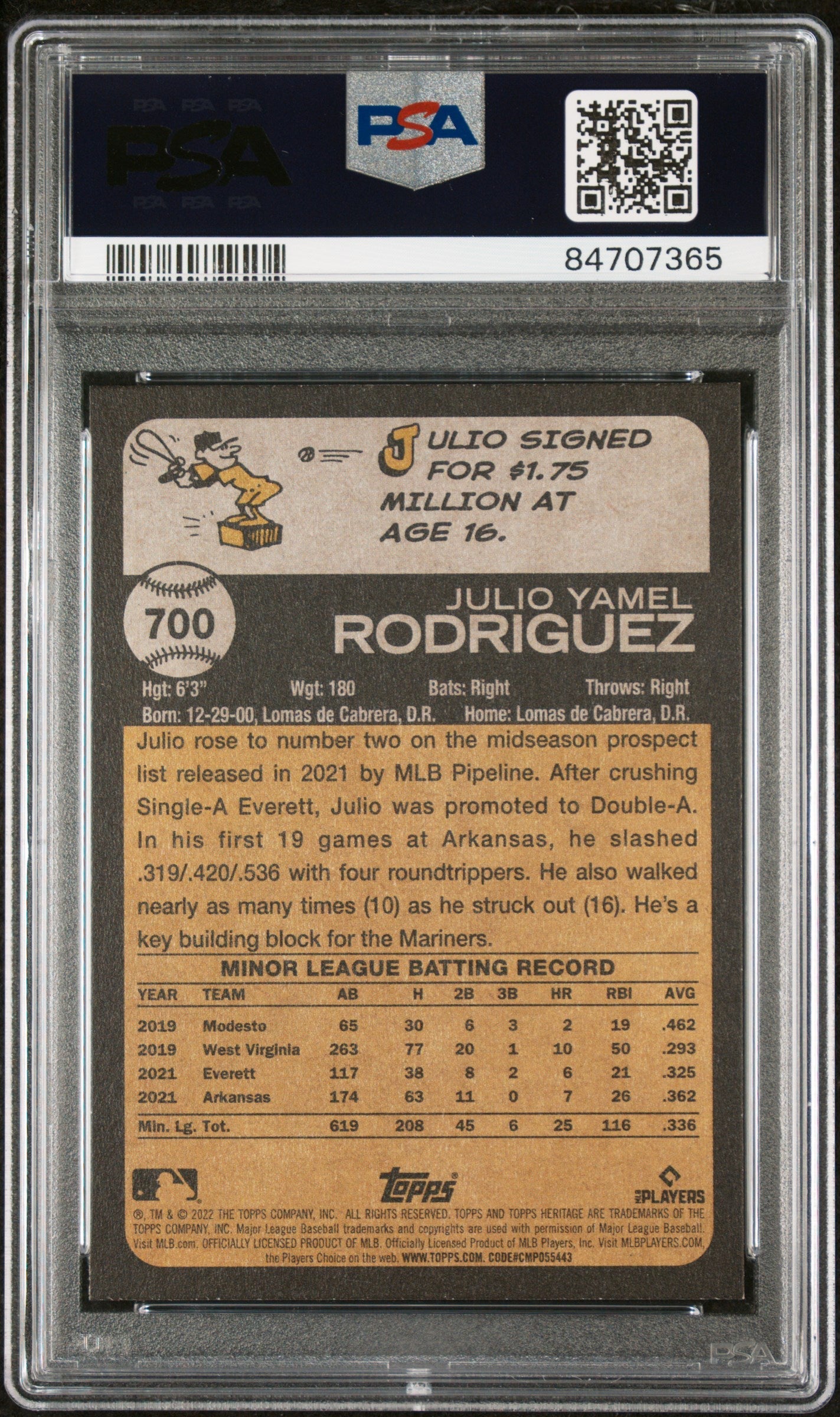 2022 TOPPS HERITAGE JULIO RODRIGUEZ  #700 - PSA 10 ROOKIE CARD 2