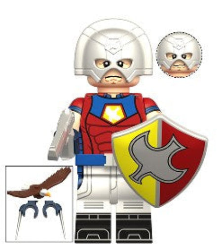Peacemaker The Suicide Squad LEGO-compatible custom minifigure with silver helmet and shield