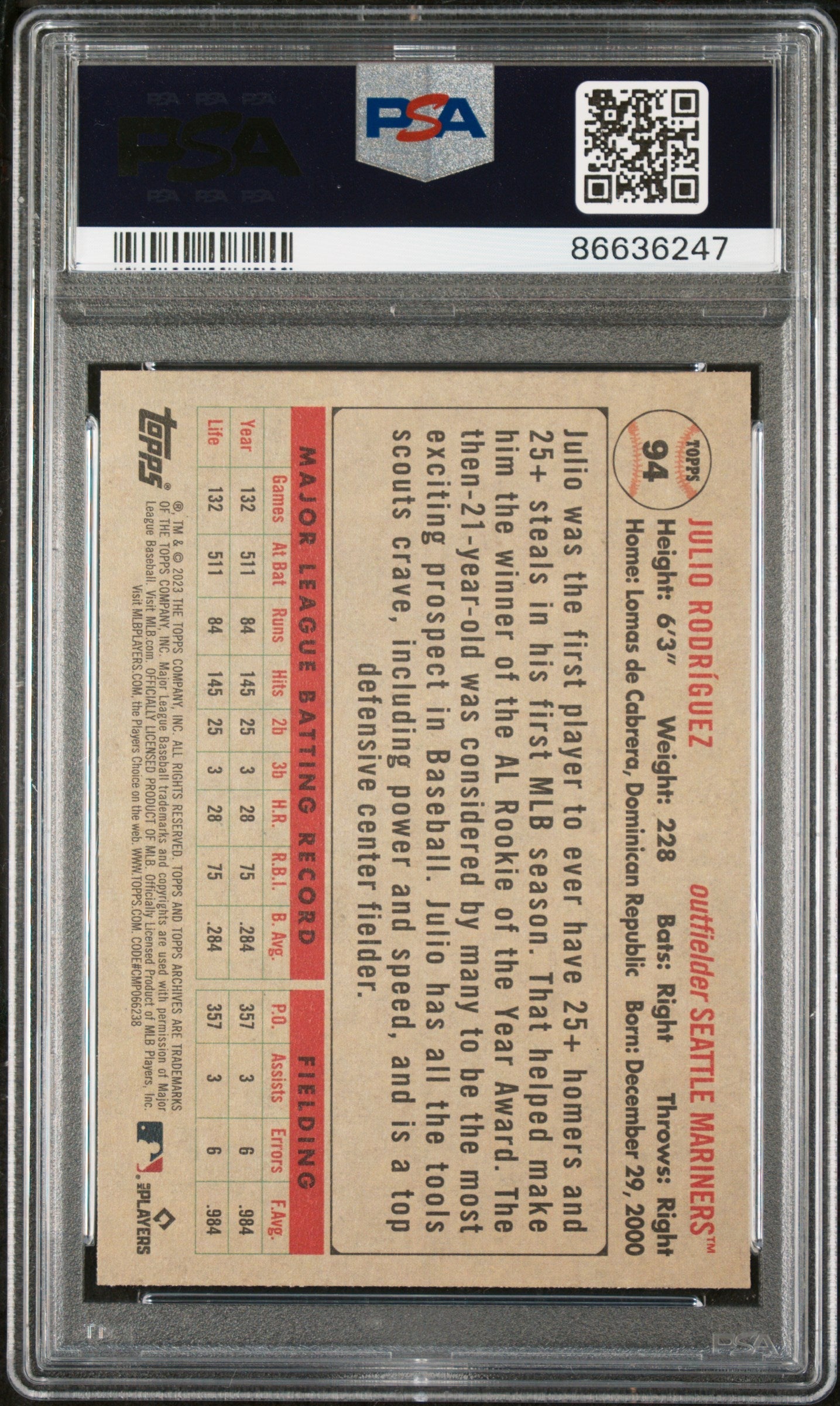 2023 TOPPS ARCHIVES JULIO RODRIGUEZ  #94 - PSA 9 2